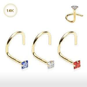  14KT Gold Nose Screw with 2mm Square Prong Set Red Cubic 
