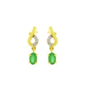  9ct Yellow Gold Emerald & Diamond Drop Earrings Jewelry