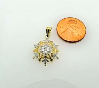 14k Two Tone Gold Diamond Snowflake Charm Pendant MA  