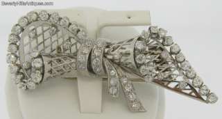 Antique Art Deco 58 Diamonds Platinum Brooch Clip  