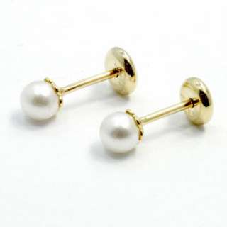   GF High Security Safety Tiny 4mm White Pearl Earrings Baby Kids Girl