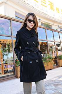 Hot Luxury Womens Slim Double Breasted Coat Wool Jacket Winter Long 