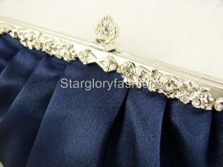 Victoria Jeweled Navy Blue Satin Wedding Purse Clutch  