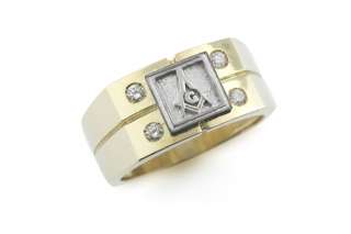 New 10K Masonic Freemason Ring Solid White and Yellow Gold Diamonds 