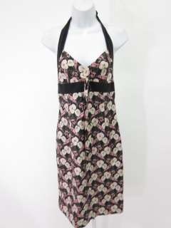 MILLY Black Pink Silk Floral Print Halter Dress Sz 4  