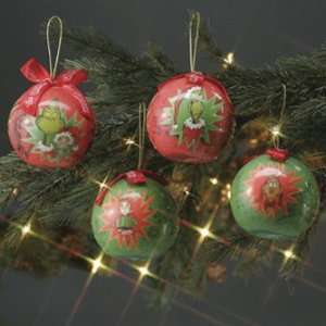 Dr Suess The Grinch Set of 4 Decoupage Christmas Ornaments *SALE 