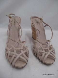 Miu Miu Light Pink Leather Strappy Wood Wedges 41  