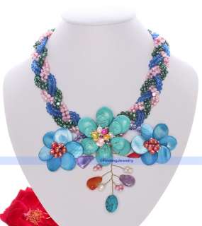 Fancy 6Strds 19 Turoquoise MOP Pearl Flower Necklace  