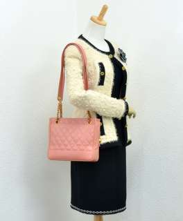Auth Chanel quilted Pink caviar Leather Tote shoulder bag Gold Chain 
