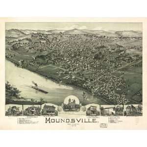 Historic Panoramic Map Moundsville, West Virginia 1899. Drawn by A. E 