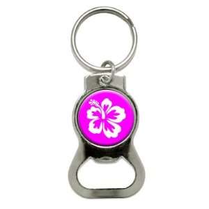  Hibiscus Flower Pink   Bottle Cap Opener Keychain Ring 