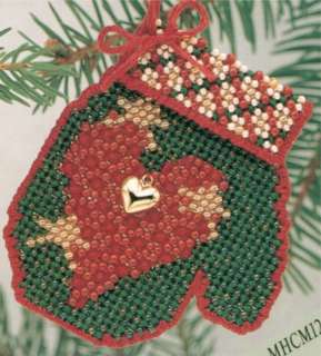 Holiday Heart Bead Cross Stitch Kit Mill Hill 2004 Mitten Ornaments 