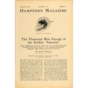 1911 Article Voyage America Walter Wellman Balloon Ship   Original 