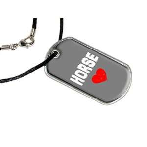 Horse Love   Military Dog Tag Black Satin Cord Necklace