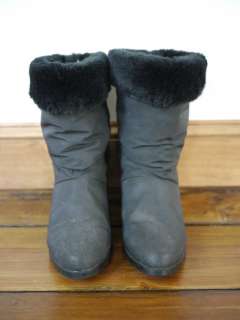 Vtg 80s Vegan Black High Heel Faux Fur Cuff Snow Rain BOOTS 7 37.5 
