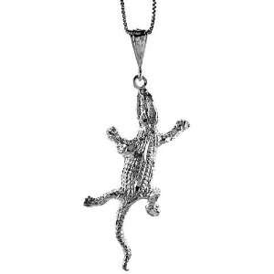 925 Sterling Silver 2 3/8 in. (60mm) Tall Large Gecko Pendant (w/ 18 