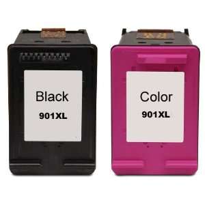  2 Pack (1 Black + 1 Color) HP 901XL 901 Remanufactured Inkjet 