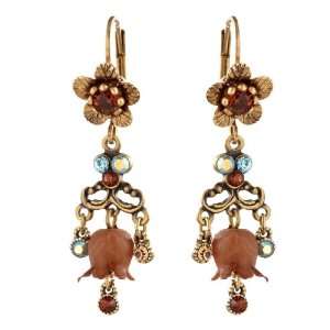 Michal Negrin Dangling Earrings with Brown Lilies, Hand Painted 