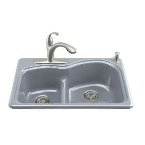   Sink with Medium/Large Basins and Two Hole Faucet Drilling, Frost