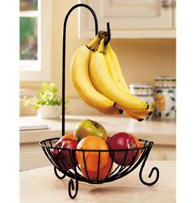 modern black iron scroll Fruit basket bowl w/ removable Banana hanging 