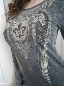   Cowgirl Tribal Cross Angel Wings Studs Fleur De Lis Tee T Shirt  