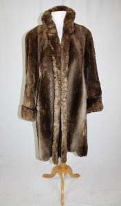 LUXE ~ VTG Genuine SHEARED MUSKRAT Brown FULL LENGTH FUR COAT jacket M 