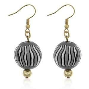  14K Gold Bonded Dangle Earrings with White and Black Beads 