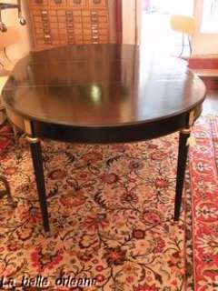   BLACK LACQUERED ROUND DINING TABLE 1 EXT LEAF. JANSEN STYLE.  