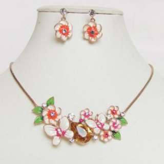 butterfly flower gold GP swarovski crystal wedding necklace set 