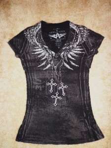 Buckle Store AFFLICTION Los Angeles Studded Chain Print Back Wings T 