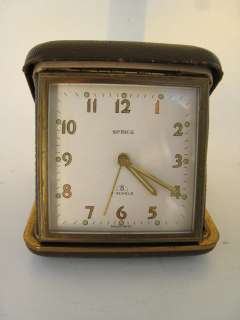 Vintage Semca Swiss Made 7 Jewel Travel Alarm Clock Leather Case 