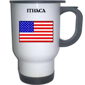  US Flag   Ithaca, New York (NY) White Stainless Steel Mug 