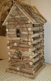 Primitive Country Rustic Reclaimed LOG CABIN BIRD HOUSE Natural Twig 