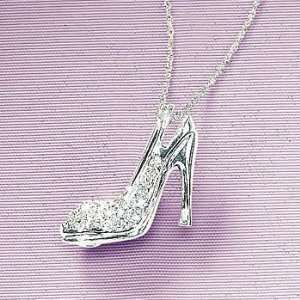   White Gold Diamond Accented High Heel Shoe On Fine Necklace Jewelry