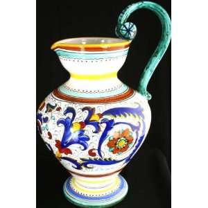    Painted Italian Ricco Deruta Majolica Pitcher Vase 