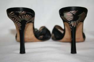 737 JIMMY CHOO Black Print Heels Sandals Shoes 38 7.5  