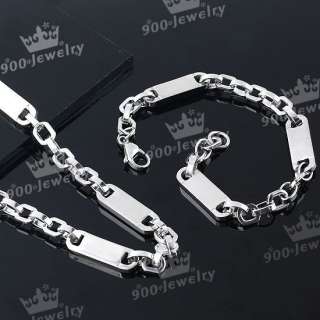 Silvery Stainless Steel Link Chain Mens Bracelet Necklace Fashion Set 