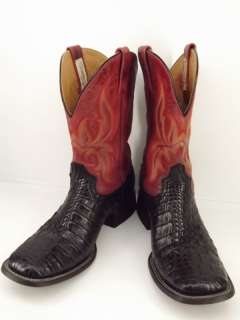 Mens cowboy boots black flank cut caiman Stetson Handmade 12 D western 