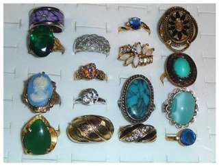 LOT 16 Vintage RINGS Diamond Sterling Filigree CHUNKY COSTUME 