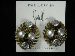 Joseff of Hollywood Gold Diamond & Pearl Earrings Vintage  