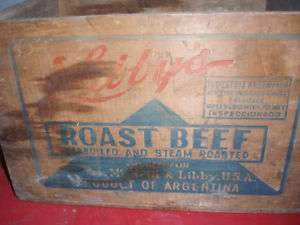 VINTAGE ANTIQUE LIBBYS ROAST BEEF WOOD CRATE BOX ADVER  