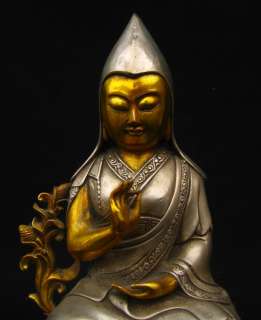 Old Tibetan Gilt Silver Tsongkapa Statue Nepal 19C  
