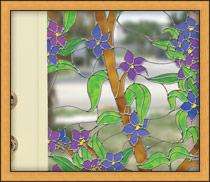 Purple Floral Stained Glass Window Film Vinyl Clings  
