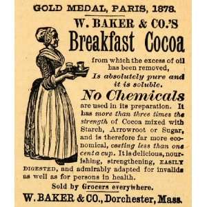  1892 Ad W. Baker Breakfast Cocoa Maid Logo Trademark 