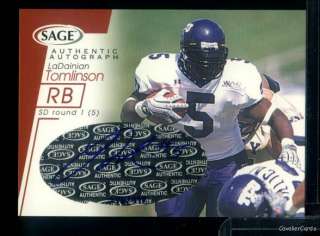 QY) 2001 Sage LaDAINIAN TOMLINSON Rookie *Chargers* Auto /999  