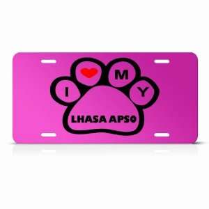 Lhasa Apso Dog Dogs Pink Novelty Animal Metal License Plate Wall Sign 