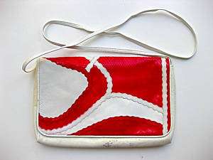 Vintage 80s red white snake clutch bag purse  