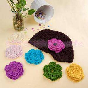 Handmade Baby Girl Crochet Knit Beanie Hat Cap+6 Flower  