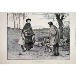   Spring Time Shepherd Child Lambs Country Old Print