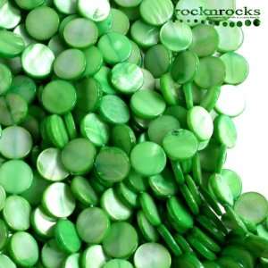  GREEN TENNESSEE RIVER SHELL 10MM COIN BEADS 16 Arts 